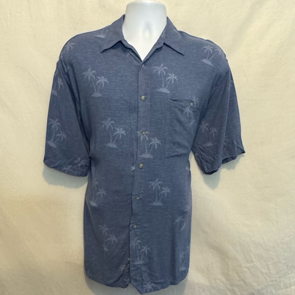 C-165 Men’s Corsini Blue Palm Tree Print Short Sleeve Casual Button Down‎ Shirt